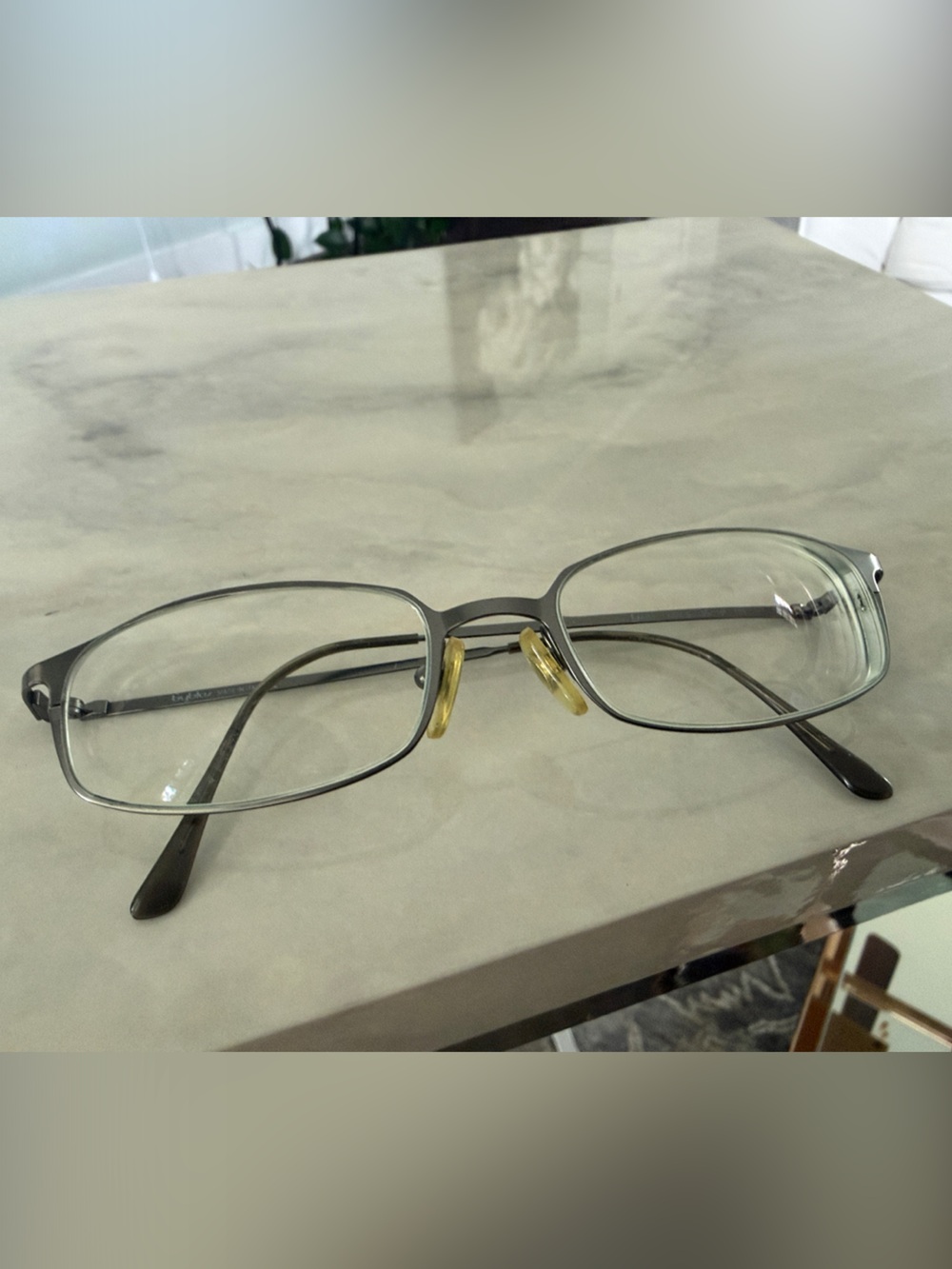 Vintage Byblos Gunmetal Gray Narrow Oval Eyeglasses with Silver Trim